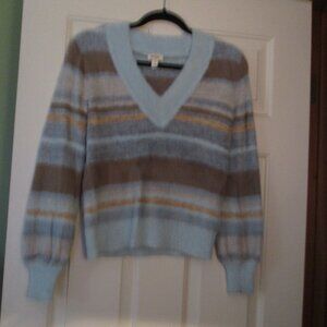 Women's ANA Plush Fuzzy Soft Sweater Striped V-Neck Size XS